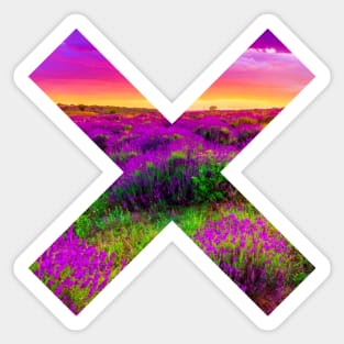 Purple Lavender Field • Letter X Background Cross Shaped Window Aperture. Sticker